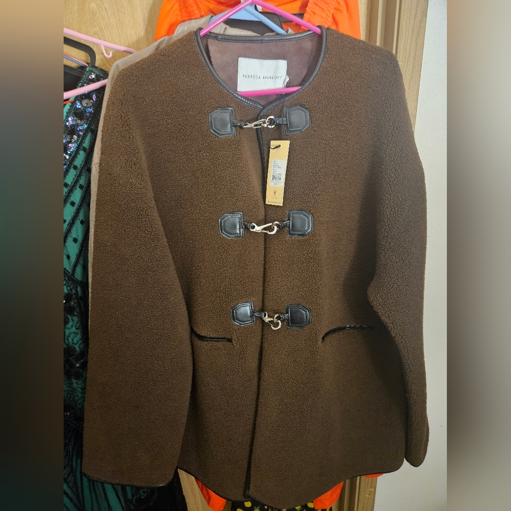 NWT Rebecca Minkoff Chocolate Brown Shearling Toggle Jacket